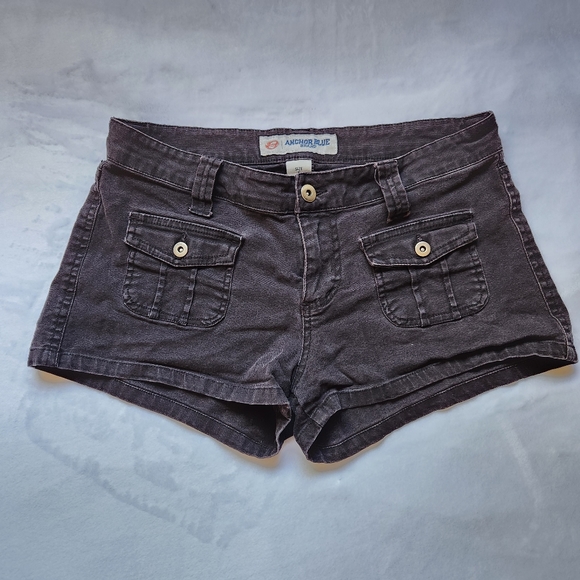 Anchor Blue Black Mini Low Waisted Cargo Short Shorts - Picture 2 of 6